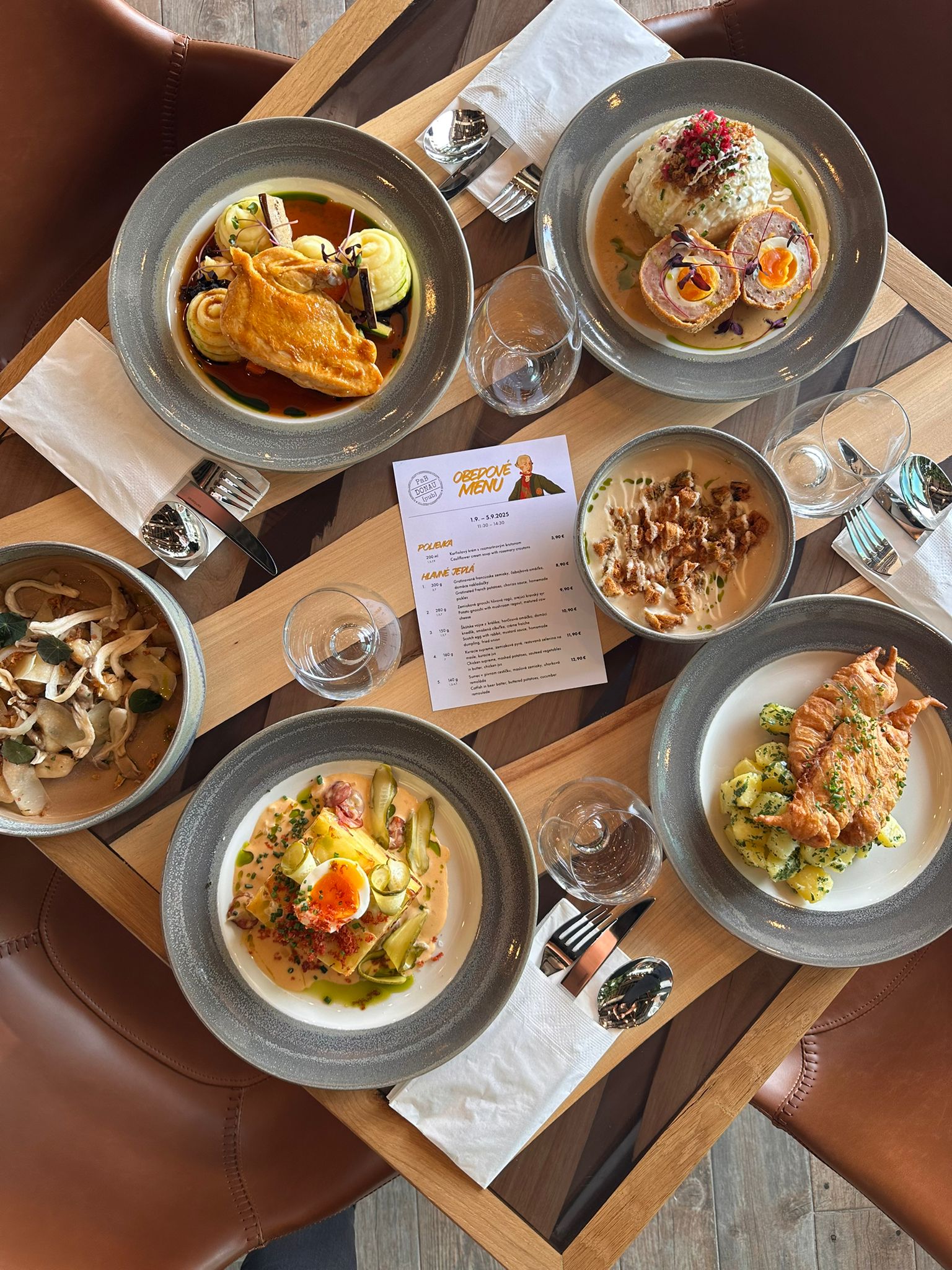 a table with plates of food